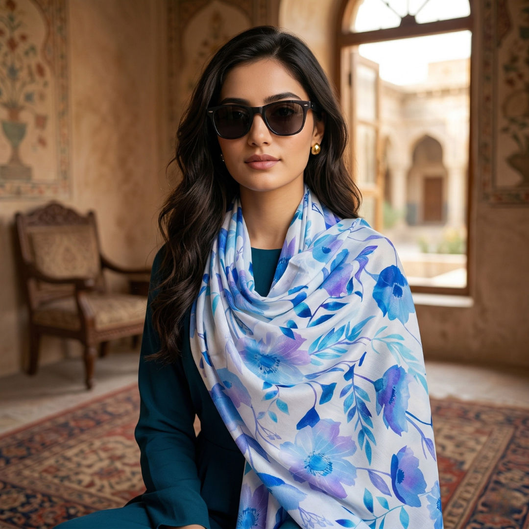 Pastel Blue Floral Pattern Scarf
